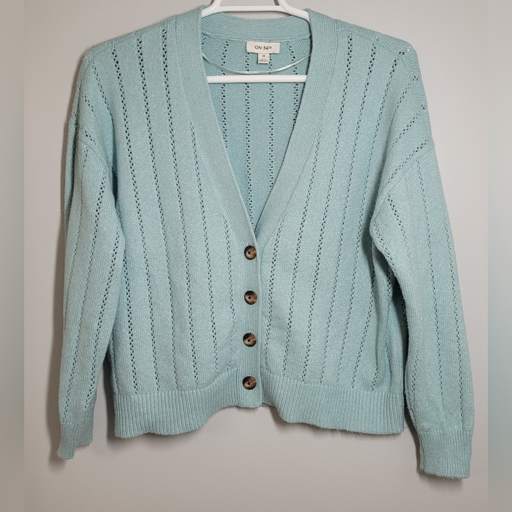 On 34th V-Neck Button Sweater 2X Turquoise New condition